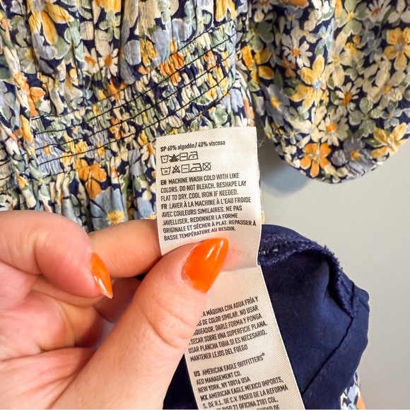 American Eagle Floral Mini Dress XS Puff Sleeve Smocked Boho Dress - Picture 5 of 6